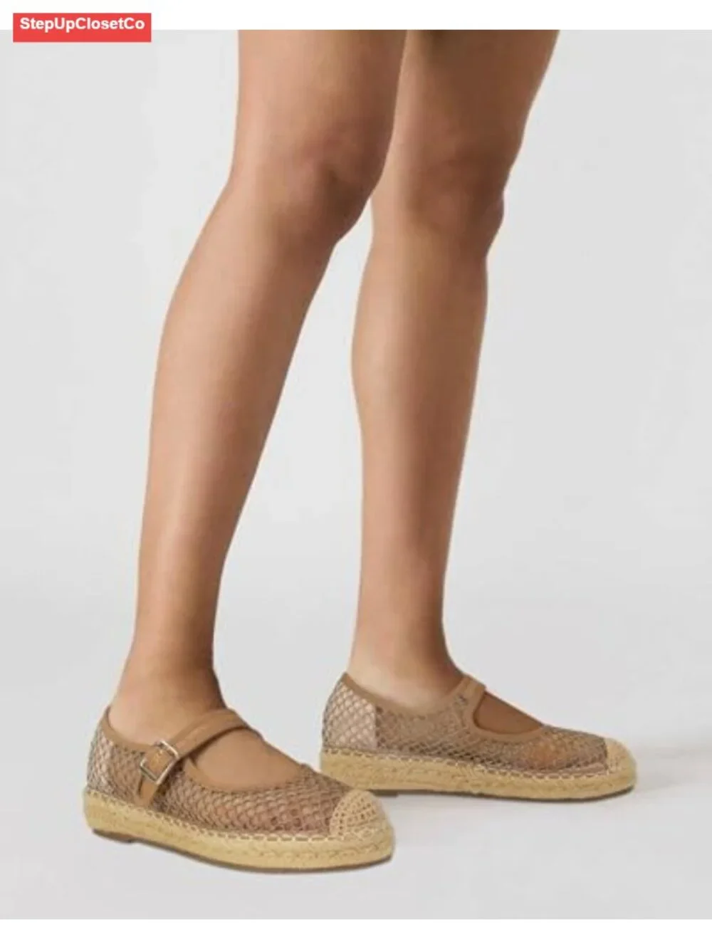 Mesh Mary Jane Platform Flats Woven Raffia Espadrilles Women